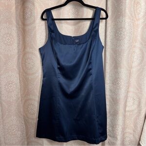 Gap NWT Silky Satin A-Line Silhouette Mini Dress Navy Blue Square Neck Sz Large